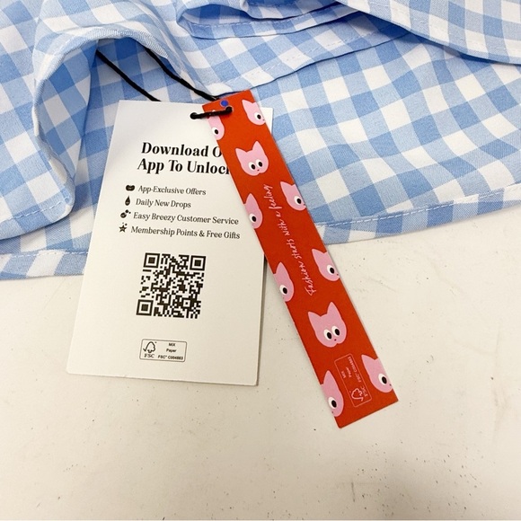 New CIDER Women’s Baby Blue Gingham Strapless PICNIC Midi Dress Ruched Size XS - Picture 7 of 8